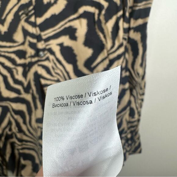 NEW GANNI Dress Womens 40/ US L Tan Black Zebra Print Crepe Mini Long Sleeves - Picture 9 of 10